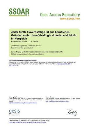 Jeder fünfte Erwerbstätige ist aus beruflichen Gründen mobil: berufsbedingte räumliche Mobilität im Vergleich