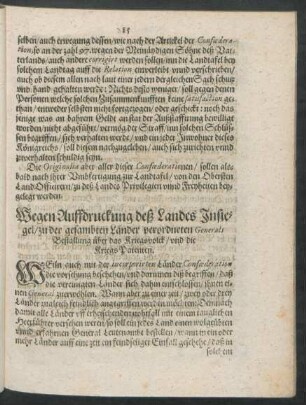 Wegen Auffdruckung deß Landes Insiegel/ zu der gesambten Länder verordneten Generals Bestallung über das Kriegsvolck/ und die Kriegs Patenten.