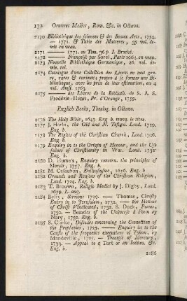 172-196, English Books, Theolog. in Octavo - Hoogduitsche Boeken, in Octavo