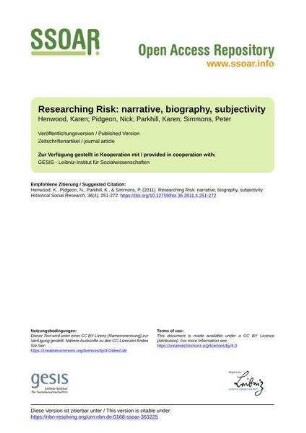 Researching Risk: narrative, biography, subjectivity