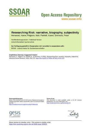 Researching Risk: narrative, biography, subjectivity
