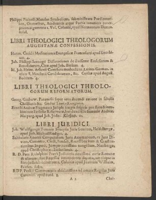 Libri Theologici Theologorum Augustanae Confessionis.