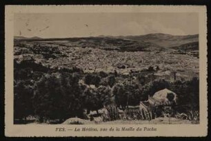 Ansichtskarte von Hofmannsthal an Gabriele Oppenheimer aus Fès mit Ansicht über die Stadt