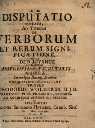 Disputatio Octava, Ad Titulum De Verborum Et Rerum Significatione