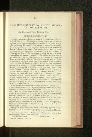 Quarterly Report on Semitic Studies and Orientalism.