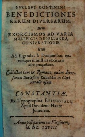 Nucleus : continens Benedictiones rerum diversarum