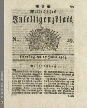 No. 29. Dienstag den 17 Julius 1804