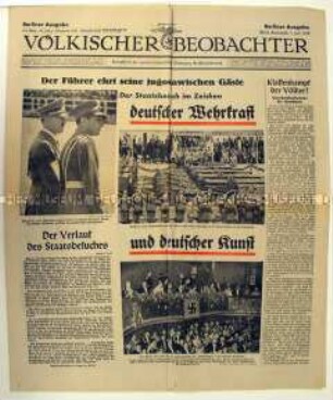 Fragment der Tageszeitung "Völkischer Beobachter" zum Staatsbesuch des jugoslawischen Prinzen