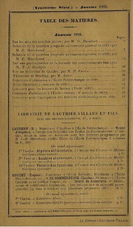 Table des matières. Janvier 1888.
