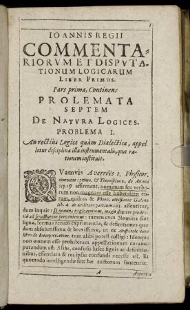 [Sectio Prima.] Problemata Septem De Natura Logices.