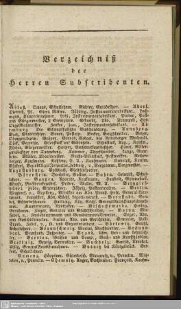 Verzeichniß der Herren Subscribenten