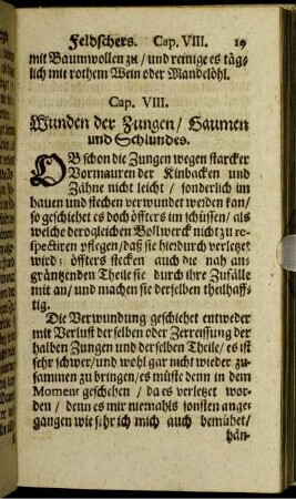 Cap. VIII. Wunden der Zungen/ Gaumen und Schlundes