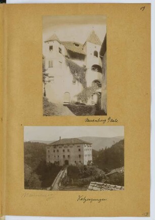 Ansitz Schwanburg, Nals / Schloss Katzenzungen, Prissian: Innenhof und Gesamtansicht (aus: Skizzen- und Fotoalbum 14)