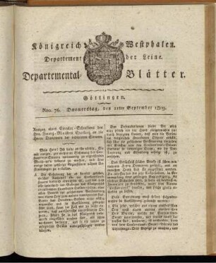 Nro 76. Donnerstag, den 21ten September 1809 [-] Nro 90. Donnerstag, den 9ten November 1809