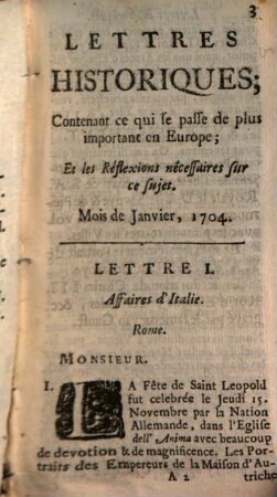 Lettres historiques, contenant ce qui se passe de plus important en Europe, et les réflexions nécessaires sur ce sujet. 25, 25. 1704
