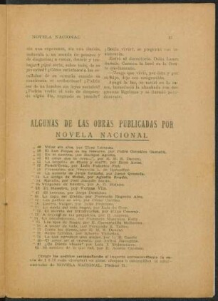 Algunas de loas obras publicadas por Novela Nacional