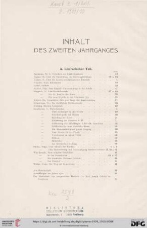Inhalt des zweiten Jahrganges