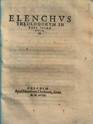 Elenchus Theologorum In Tota Sacra Biblia