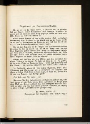 Begleitwort zur Regimentsgeschichte