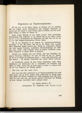 Begleitwort zur Regimentsgeschichte