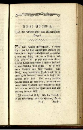 Erster Abschnitt. Von der Wichtigkeit des akademischen Lebens.
