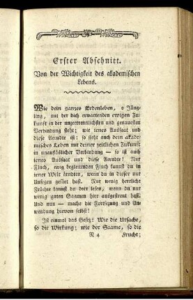 Erster Abschnitt. Von der Wichtigkeit des akademischen Lebens.