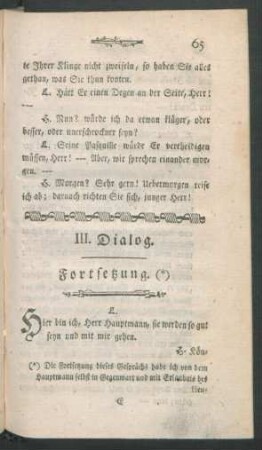 III. Dialog. Fortsetzung