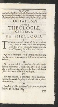 Jo. Alphonsi Turrettini SS. Theologiæ & Historiæ Ecclesiasticæ Profess. Cogitationes De Variis Theologiæ Capitibus