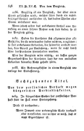 Sechszehenter Titel. Von dem persönlichen Verhaft wegen bürgerlichen Verbindlichkeiten.