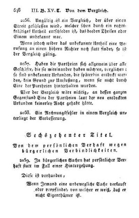 Sechszehenter Titel. Von dem persönlichen Verhaft wegen bürgerlichen Verbindlichkeiten.