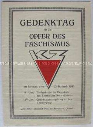 Programm zum Gedenktag für die Opfer des Faschismus