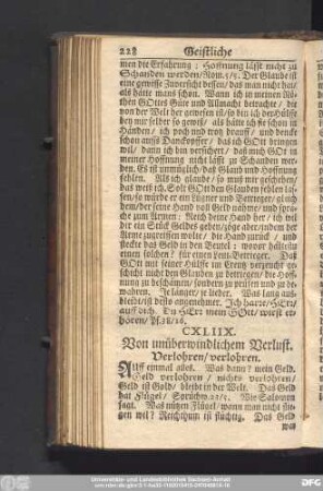 CXLIIX. Von unüberwindlichem Verlust. Verlohren, verlohren.