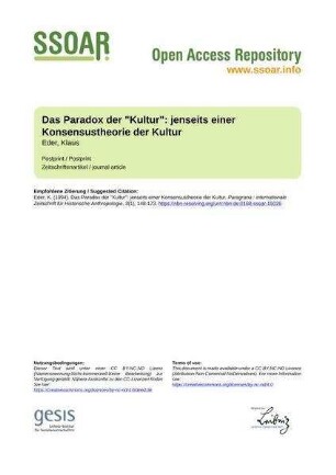 Das Paradox der "Kultur": jenseits einer Konsensustheorie der Kultur
