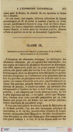 classe IX: Industrie concernant l'emploi économique de la chaleur