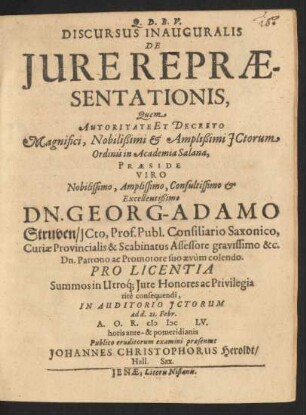 Discursus Inauguralis De Iure Repraesentationis