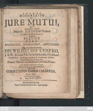 Dissertatio De Iure Mutui