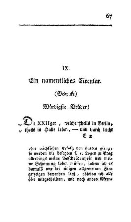 IX. Ein namentliches Circular