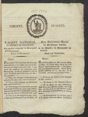 L'Agent National Du District De Strasbourg ... = Der National-Agent des Straßburger Distrikts ...