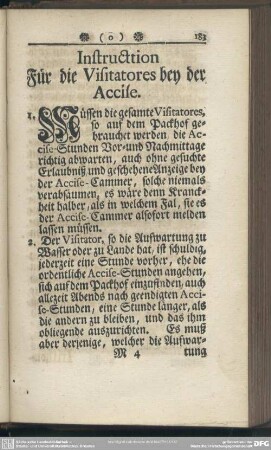 Instruction Für die Visitatores bey der Accise