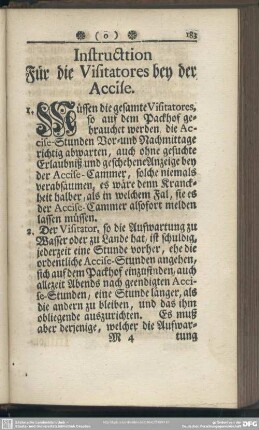 Instruction Für die Visitatores bey der Accise