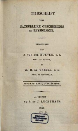 Tijdschrift voor natuurlijke geschiedenis en physiologie. 7. 1840