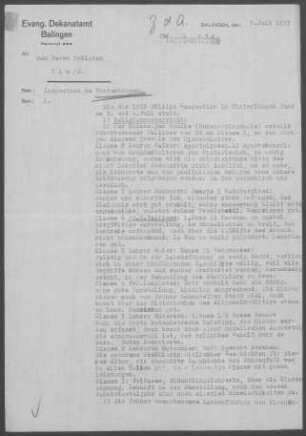 Winterlingen mit Benzingen und Harthausen/Scher: Inspektionsbericht 1953