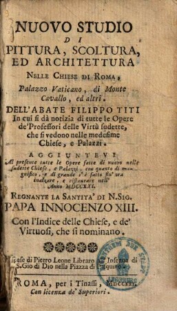 Nuovo studio di pittura, scoltura ed architettura nelle chiese di Roma, Palazzo Vaticano, di Monte Cavallo ed altri