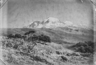 Zeichnung : Zeichnung des verschneiten Kibo-Gipfels und die umgebende Landschaft