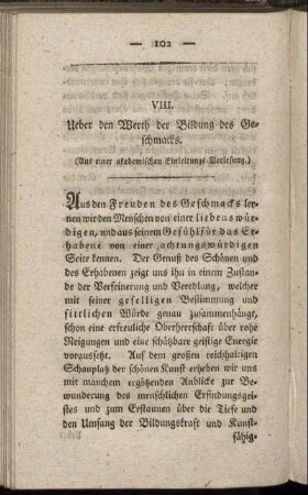 VIII. Ueber den Werth der Bildung des Geschmacks.