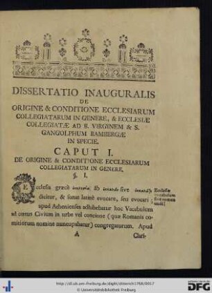 Caput I. De Origine Et Conditione Ecclesiarum Collegiatarum In Genere.