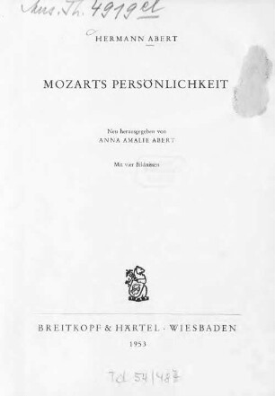 Mozarts Persönlichkeit : mit vier Bildnissen