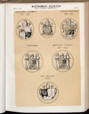 Taf. 38. Hieronymus I. Altermatt 1745-1765. - Placidus Ackermann 1804-1841. - Ackermann. - Binifacus Pflüger. 1841-1850. - Carl Motschi. 1873.