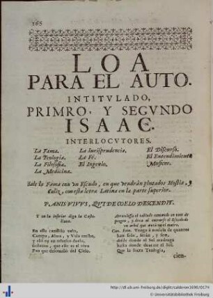 Loa para el Auto Primero, y Segundo Isaac.