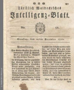 No. 52, Dienstag, den 25ten December 1810